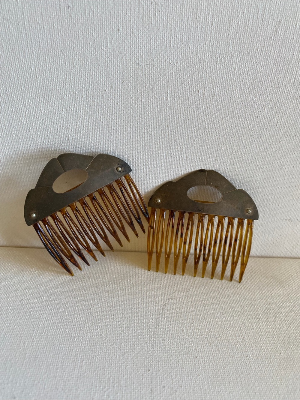 Vintage Set of 2 Sterling Silver Acrylic Boho Chic Art Deco Hippie Hair Combs